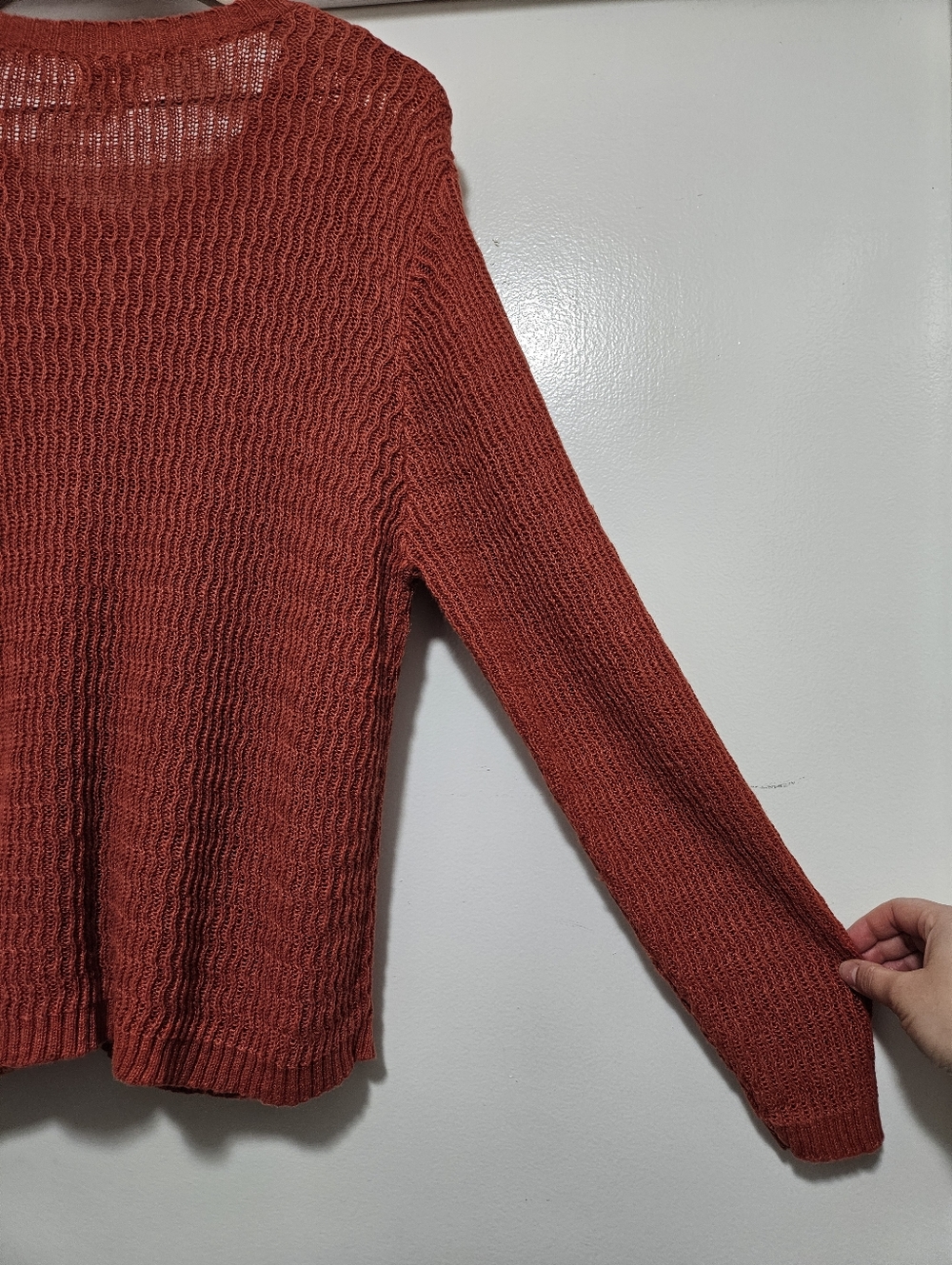 Baxter & Wells XL Ramie Cotton sweater cardigan burnt orange crochet knit button - Picture 15 of 16